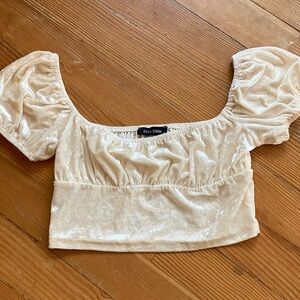 Cream Velvet Puff Sleeve Crop Top